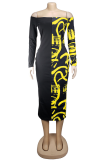 Red Casual Print Patchwork Bateau Neck Wrapped Skirt Dresses