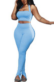 Light Blue Fashion Sexy adult Ma'am Patchwork Solid Two Piece Suits pencil Sleeveless Two Pieces