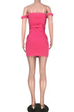 Pink Fashion Sexy adult Ma'am Off The Shoulder Sleeveless One word collar Step Skirt skirt Solid Dresses