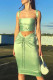 Green Casual Patchwork Frenulum Backless With Bow Spaghetti Strap Straight Dresses