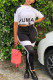 Black And White Fashion Casual Letter Patchwork O Neck Short Sleeve Two Pieces