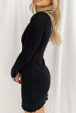 Grey Sexy Solid Patchwork Turtleneck Wrapped Skirt Dresses