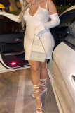 Pink Fashion Sexy Solid Backless Slit Long Sleeve Dresses