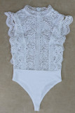 Red Fashion Sexy Solid Hollowed Out See-through O Neck Skinny Bodysuits