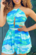 Cyan Sexy Patchwork Tie-dye Halter Straight Rompers