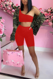 Red Fashion Sexy Solid Backless Oblique Collar Sleeveless Two Pieces