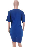 White Polyester Fashion Casual White Blue purple Cap Sleeve Short Sleeves O neck Asymmetrical Knee-Length Print Dresses