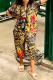 Camouflage Casual Camouflage Print Patchwork Zipper Collar Straight Jumpsuits