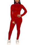 Red Fashion adult Ma'am OL Solid Two Piece Suits pencil Long Sleeve Two Pieces