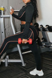 Black Casual Sportswear Solid Patchwork Zipper Collar Long Sleeve Two Pieces