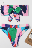 Red Sexy Print Embroidered Split Joint Swimwears