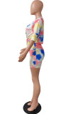 Red Fashion Sexy adult Ma'am Print Tie Dye Two Piece Suits Straight Half Sleeve Two Pieces