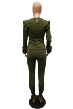 Deep Pink Casual Solid Patchwork Long Sleeve Two Pieces
