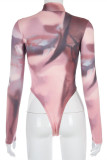 Multicolor Fashion Sexy Print Basic Turtleneck Skinny Romper