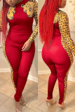 Red Fashion Casual Print Patchwork O Neck Skinny Jumpsuits