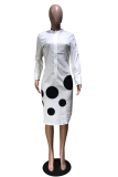 White Sexy Print Patchwork Mandarin Collar Irregular Dress Dresses