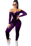 purple Sexy Solid Two Piece Suits pencil Long Sleeve Two-piece Pants Set
