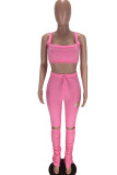 Pink Polyester Fashion Sexy Solid Burn-out Two Piece Suits pencil Sleeveless Two Pieces