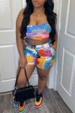 Colour Sexy Casual Print Backless Sleeveless Two Pieces