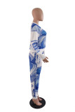 multicolor Casual Print O Neck Long Sleeve Two Pieces