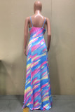 Colour Sexy Print Hollowed Out Backless Spaghetti Strap Sleeveless Dress