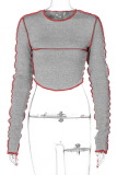Grey Casual Solid Patchwork O Neck Tops