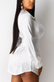 White Elegant Solid Split Joint Frenulum V Neck Pencil Skirt Dresses