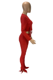 Pink Casual Solid Draw String O Neck Long Sleeve Two Pieces