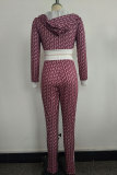 Pink Elastic Fly Mid Patchwork Print pencil Pants Two-piece suit