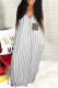 Grey Sexy Casual Striped Print Pocket V Neck Sling Dress