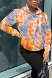 Orange Fashion Street Adult Print Tie-dye Hooded Collar Outerwear