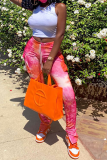 Red Sportswear Patchwork Tie-dye Skinny High Waist Speaker Bottoms