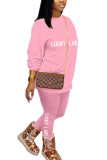 Pink Fashion Casual Adult Letter Letter O Neck Long Sleeve Regular Sleeve Regular Two Pieces