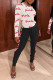 Red Sexy Print Patchwork O Neck Long Sleeve Two Pieces