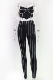 Black Street Solid Patchwork Spaghetti Strap Sleeveless Two Pieces