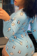 Blue Sexy Print Split Joint O Neck Skinny Jumpsuits