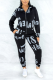 Black Casual Print Letter Hooded Collar Long Sleeve Two Pieces