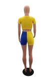 Yellow Sportswear Solid Split Joint O Neck Short Sleeve Two Pieces
