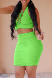Orange Sexy Casual Solid Hollowed Out Backless Halter Sleeveless Two Pieces