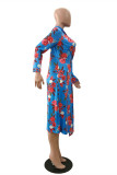 Blue Fashion Sexy Print Hollowed Out Basic Swimwears