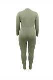 Green Fashion Casual Solid Beading Half A Turtleneck Regular Jumpsuits