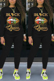 Red Fashion Casual Letter Lips Printed Basic O Neck Long Sleeve Two Pieces