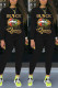 Black Fashion Casual Letter Lips Printed Basic O Neck Long Sleeve Two Pieces