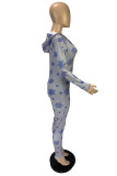 Light Gray Casual Living Print Basic Hooded Collar Skinny Jumpsuits