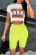 White Green Fashion Casual Letter Print Basic O Neck Short Sleeve Two Pieces
