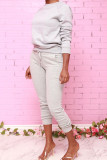 Grey Fashion Daily Adult Polyester Solid Draw String O Neck Long Sleeve Regular Sleeve Regular Two Pieces