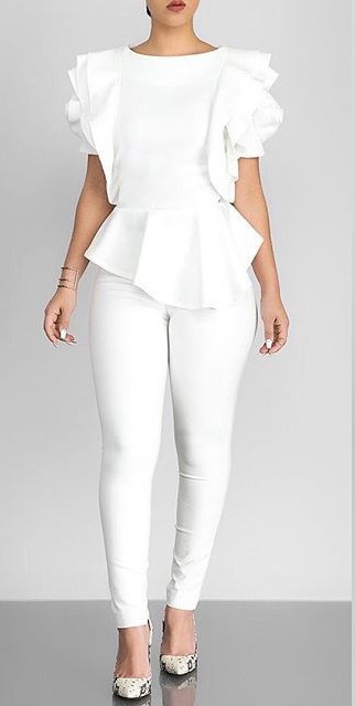 White Fashion Petal Sleeve Short Floral Regular Blouses & Shirts