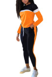 Blue Fashion Sportswear Adult Polyester Patchwork Solid Split Joint O Neck Long Sleeve Regular Sleeve Regular Two Pieces
