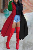 Blue Red Fashion Casual Patchwork Cardigan Turndown Collar Outerwear