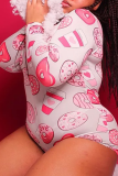 Pink Casual Print Patchwork V Neck Skinny Bodysuits